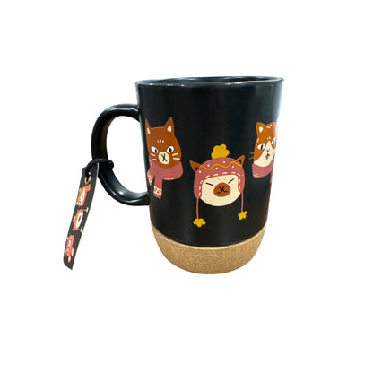 Black Ceramic Cat-Themed Mug With Cork Base & "Purrfectly Caffeinated"
