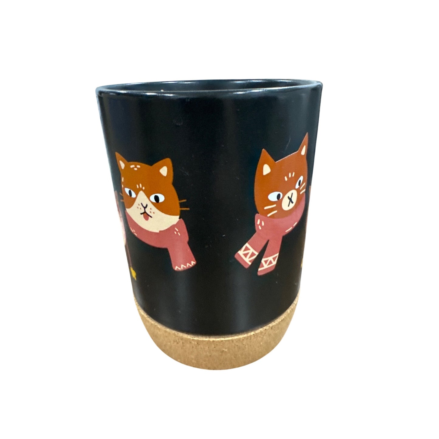 Black Ceramic Cat-Themed Mug With Cork Base & "Purrfectly Caffeinated"