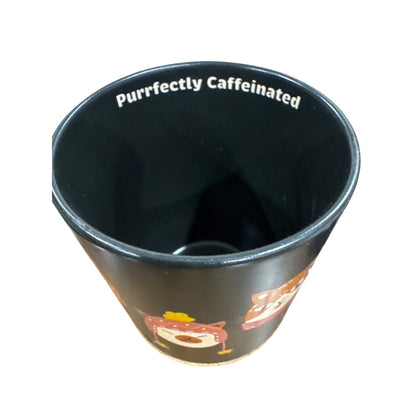 Black Ceramic Cat-Themed Mug With Cork Base & "Purrfectly Caffeinated"