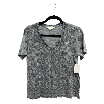 Lucky Brand Women's XS V-Neck Short Sleeve Floral Paisley Print Gray Top