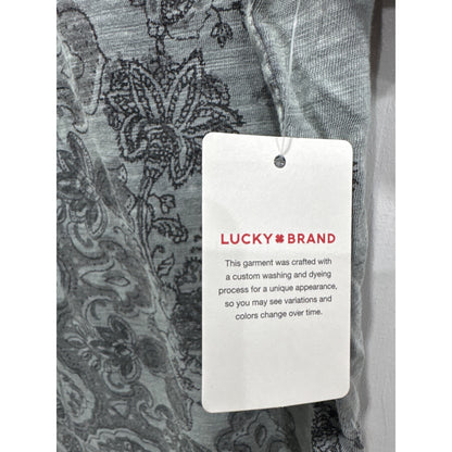 Lucky Brand Women's XS V-Neck Short Sleeve Floral Paisley Print Gray Top