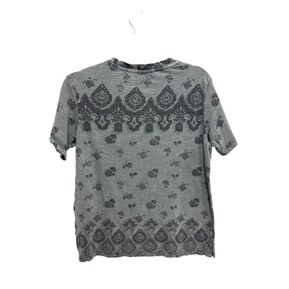 Lucky Brand Women's XS V-Neck Short Sleeve Floral Paisley Print Gray Top