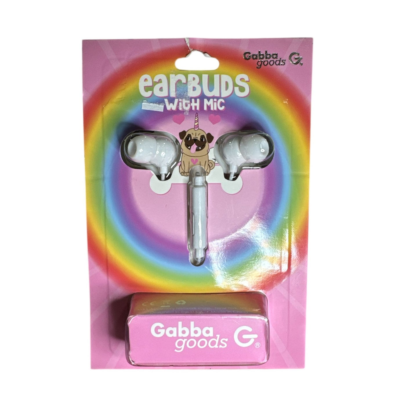 Unicorn Pug Wired Earbuds With Mic By Gabba Goods - Fun Design For Kids & Teens