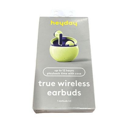 Heyday Wired Headphones, True Wireless Earbuds & 6ft USB-A To Lightning Charging Cable Green & Purple 3pc Kit