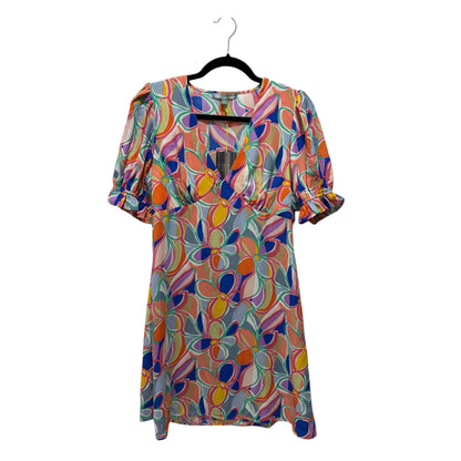 Good Luck Gem Floral Print Puff Sleeve Mini Dress V-Neck Lightweight Fabric Multicolor Size Small