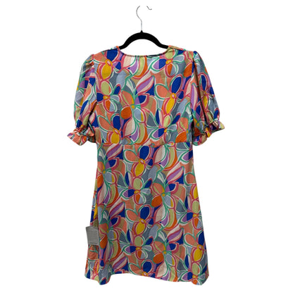 Good Luck Gem Floral Print Puff Sleeve Mini Dress V-Neck Lightweight Fabric Multicolor Size Small