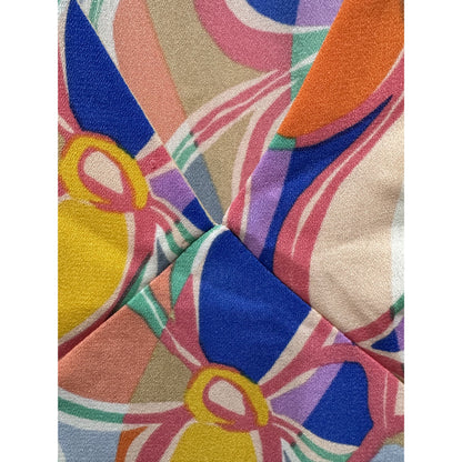 Good Luck Gem Floral Print Puff Sleeve Mini Dress V-Neck Lightweight Fabric Multicolor Size Small
