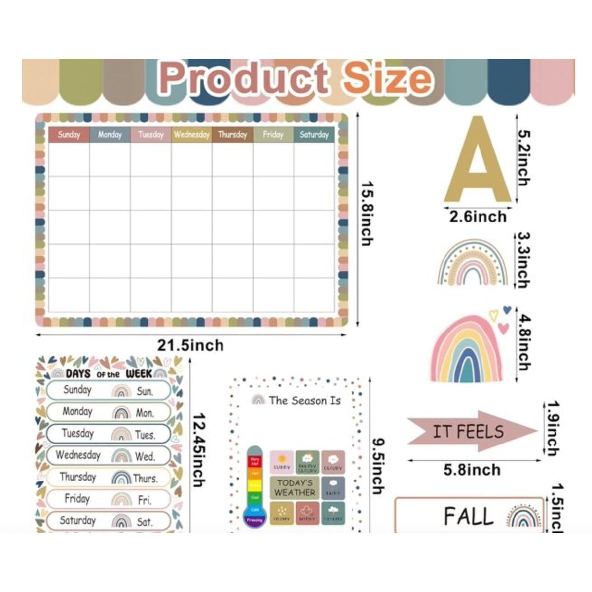 Classroom Calendar Set - 126 Pcs  Dry Erase Weather Chart Days Of Week  For Teachers & Homeschool