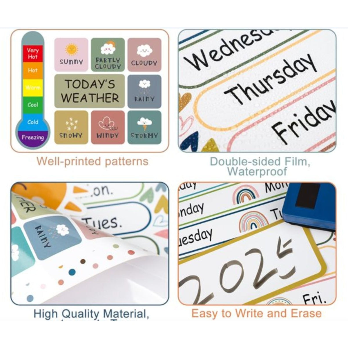 Classroom Calendar Set - 126 Pcs  Dry Erase Weather Chart Days Of Week  For Teachers & Homeschool