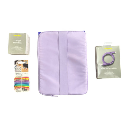 Tech Accessories - Bundle Lavender & Multicolor Tablet Sleeve, Charging Cable, Wall Charger & Silicone Bands