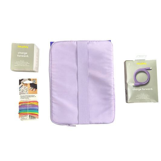 Tech Accessories - Bundle Lavender & Multicolor Tablet Sleeve, Charging Cable, Wall Charger & Silicone Bands