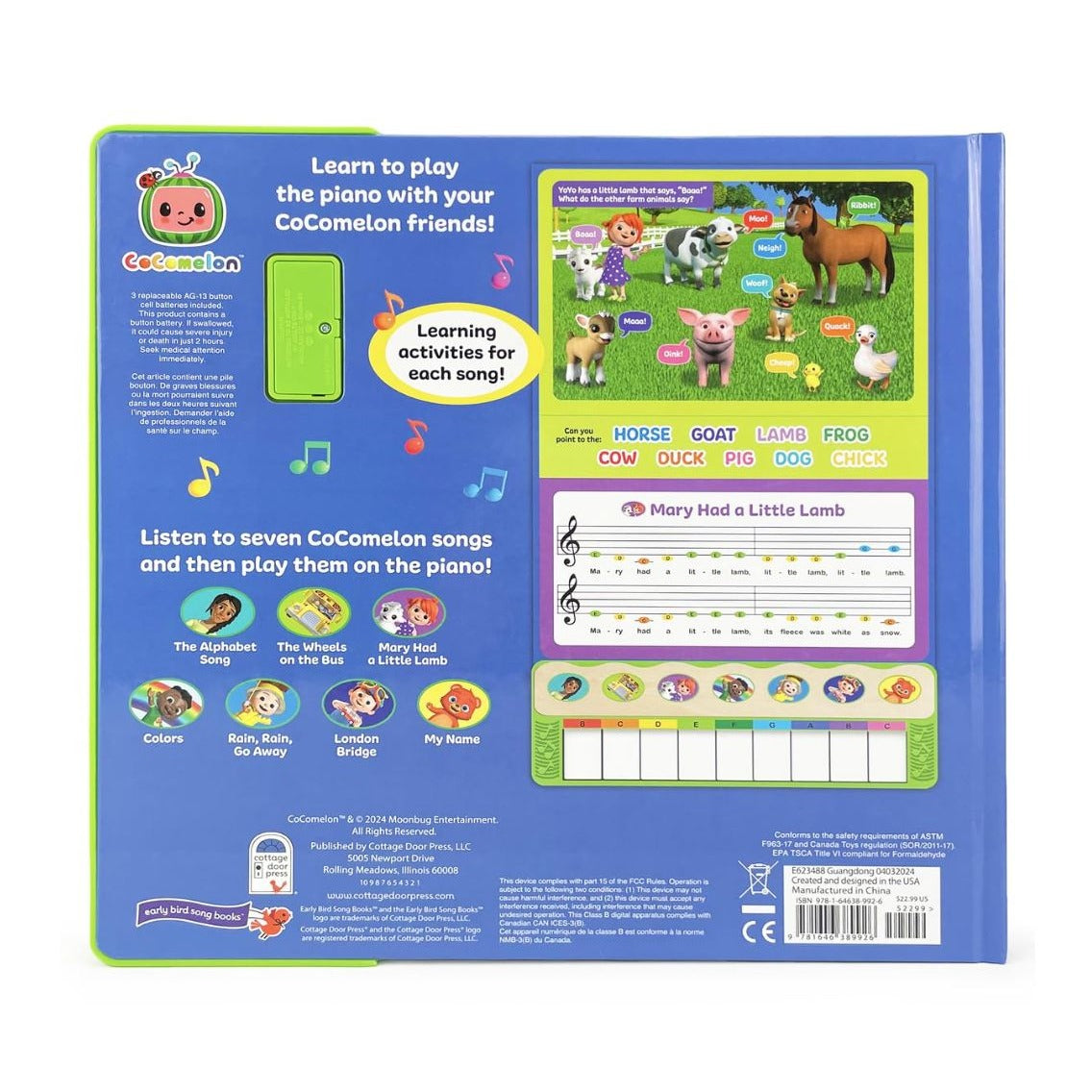 Cocomelon Play-Along Piano Songs Book With 7 Songs & Interactive Keyboard For Kids