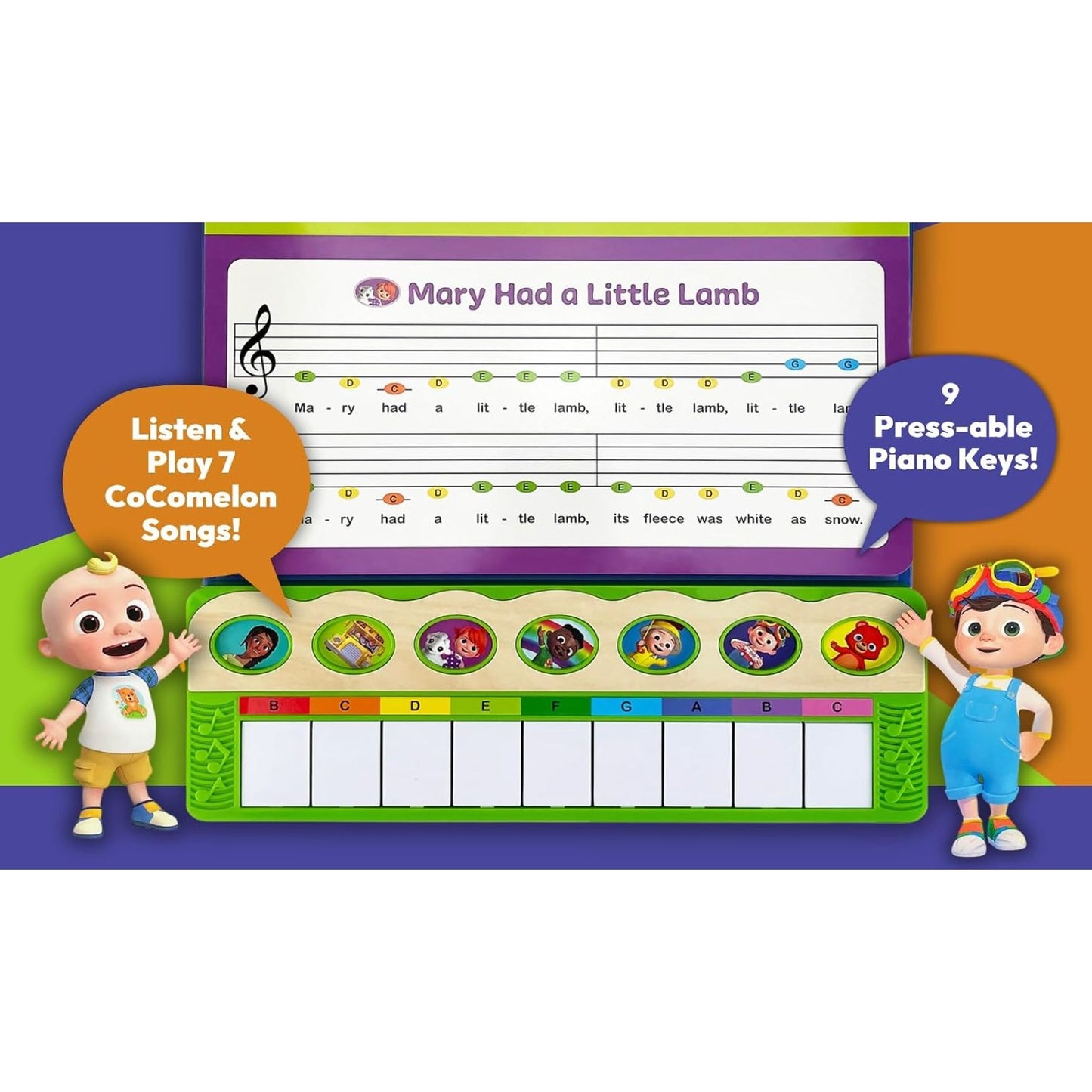 Cocomelon Play-Along Piano Songs Book With 7 Songs & Interactive Keyboard For Kids