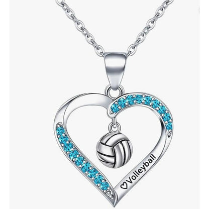 Heart-Shaped Volleyball Necklace With Blue Crystals Gift Box & Accessories Set