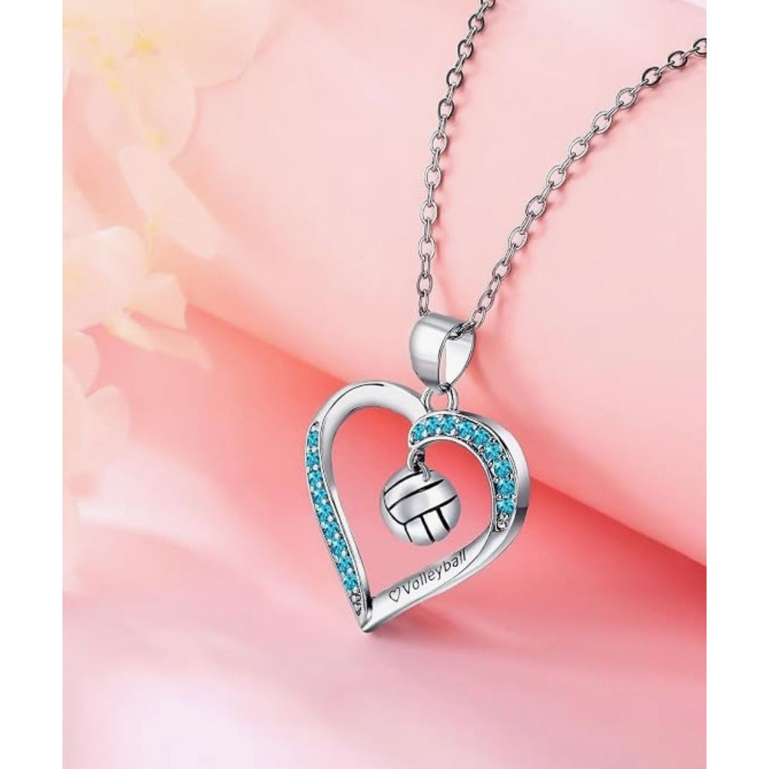 Heart-Shaped Volleyball Necklace With Blue Crystals Gift Box & Accessories Set