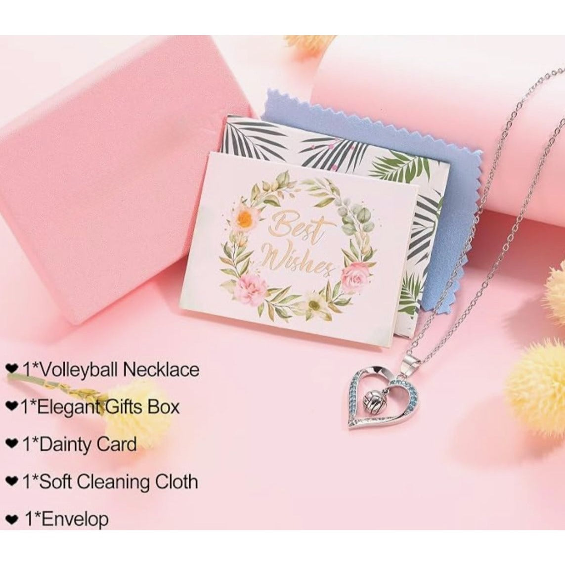 Heart-Shaped Volleyball Necklace With Blue Crystals Gift Box & Accessories Set
