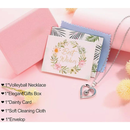 Heart-Shaped Volleyball Necklace With Blue Crystals Gift Box & Accessories Set