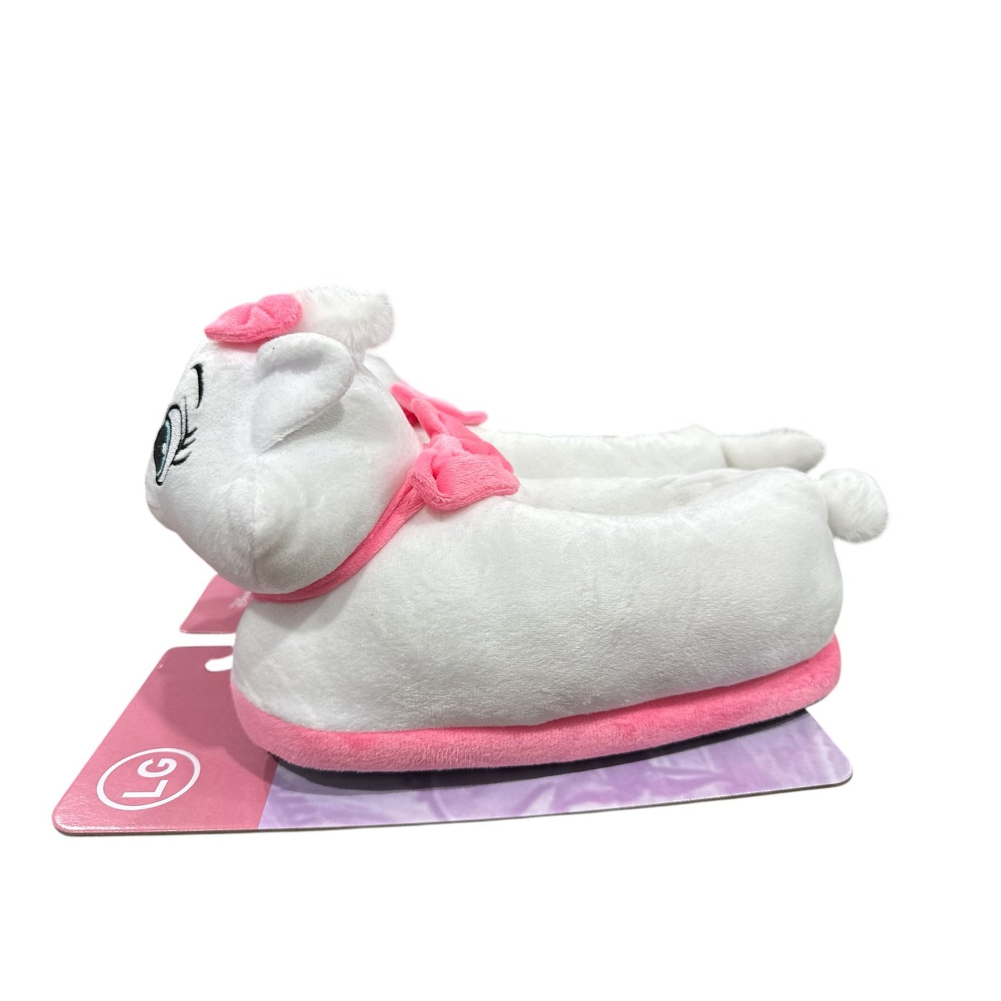 Disney Aristocats Marie Plush Slippers Large White & Pink With Bows