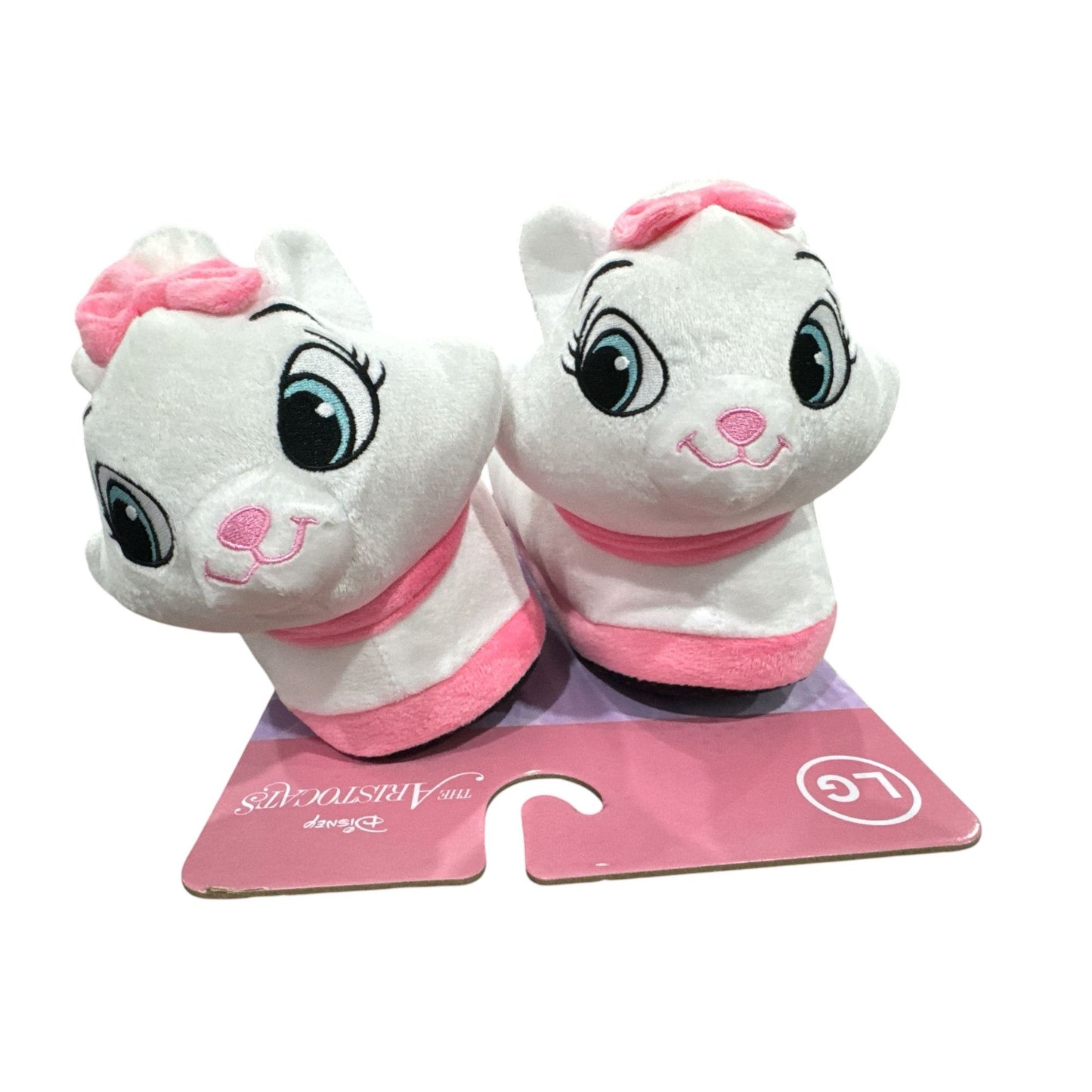 Disney Aristocats Marie Plush Slippers Large White & Pink With Bows