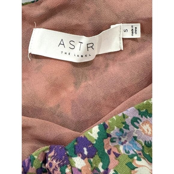 ASTR The Label Floral Midi Dress With Tie Straps & Side Slit Size S Polyester Purple/Coral
