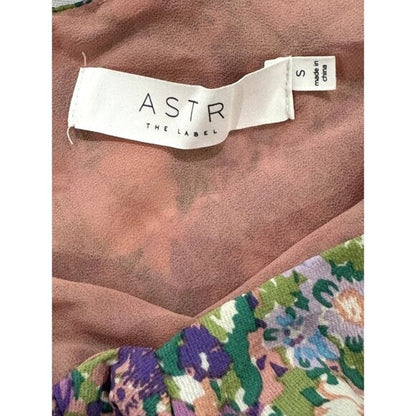 ASTR The Label Floral Midi Dress With Tie Straps & Side Slit Size S Polyester Purple/Coral