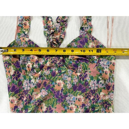 ASTR The Label Floral Midi Dress With Tie Straps & Side Slit Size S Polyester Purple/Coral