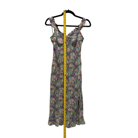 ASTR The Label Floral Midi Dress With Tie Straps & Side Slit Size S Polyester Purple/Coral