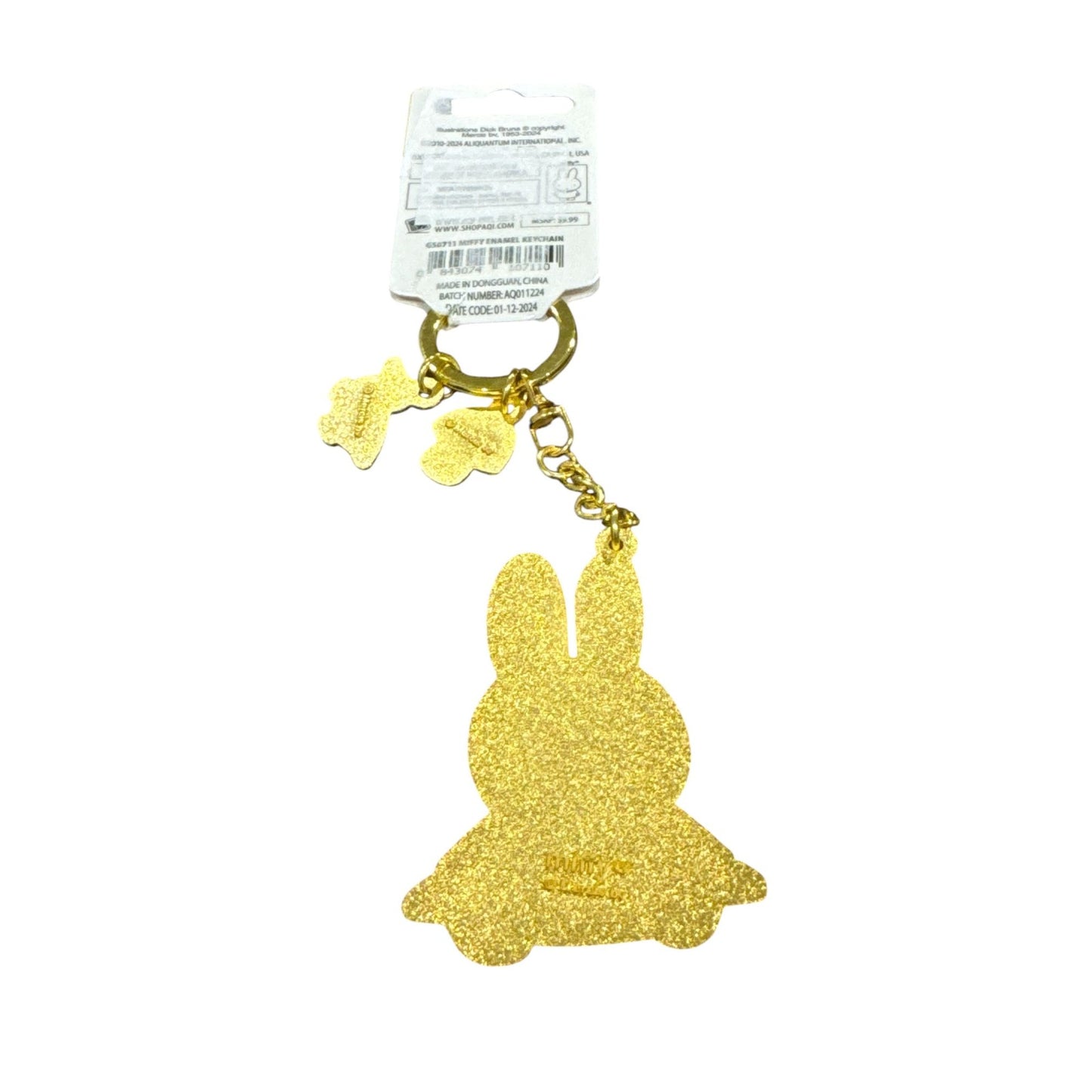 Miffy Enamel Keychain With Yellow Bunny Mushroom & Duck Charms - Gold Accents - Licensed Merchandise