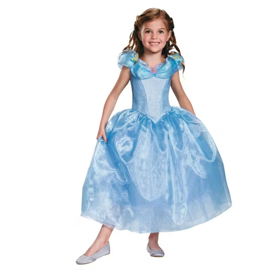 Disney Cinderella Deluxe Child Costume M(7-8) Glittery Blue Dress For Girls Halloween & Role Play