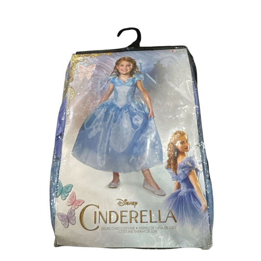 Disney Cinderella Deluxe Child Costume M(7-8) Glittery Blue Dress For Girls Halloween & Role Play