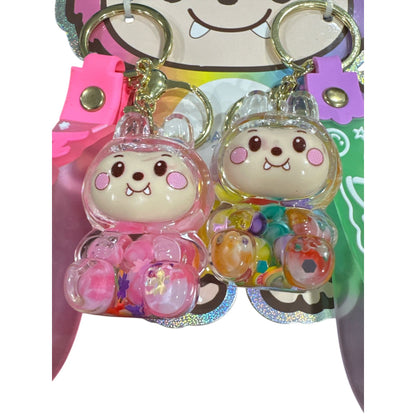 Kawaii Liquid Shaky Keychains 2-Pack With Bubble & Happy Designs For Bags Or Keys