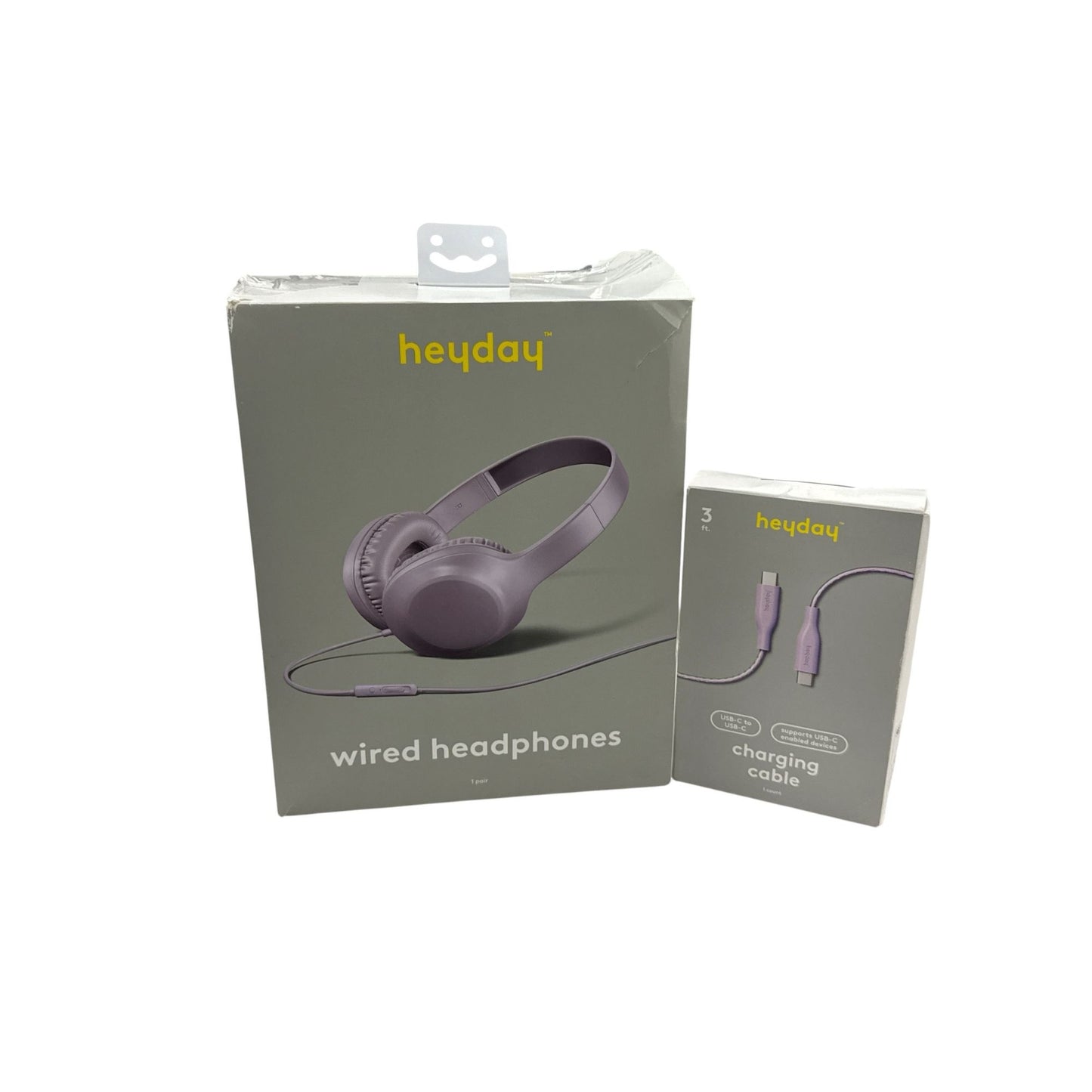 Heyday Wired Headphones & USB-C Charging Cable Bundle In Lavender 3 Ft Length