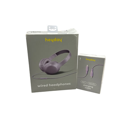 Heyday Wired Headphones & USB-C Charging Cable Bundle In Lavender 3 Ft Length