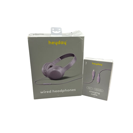 Heyday Wired Headphones & USB-C Charging Cable Bundle In Lavender 3 Ft Length