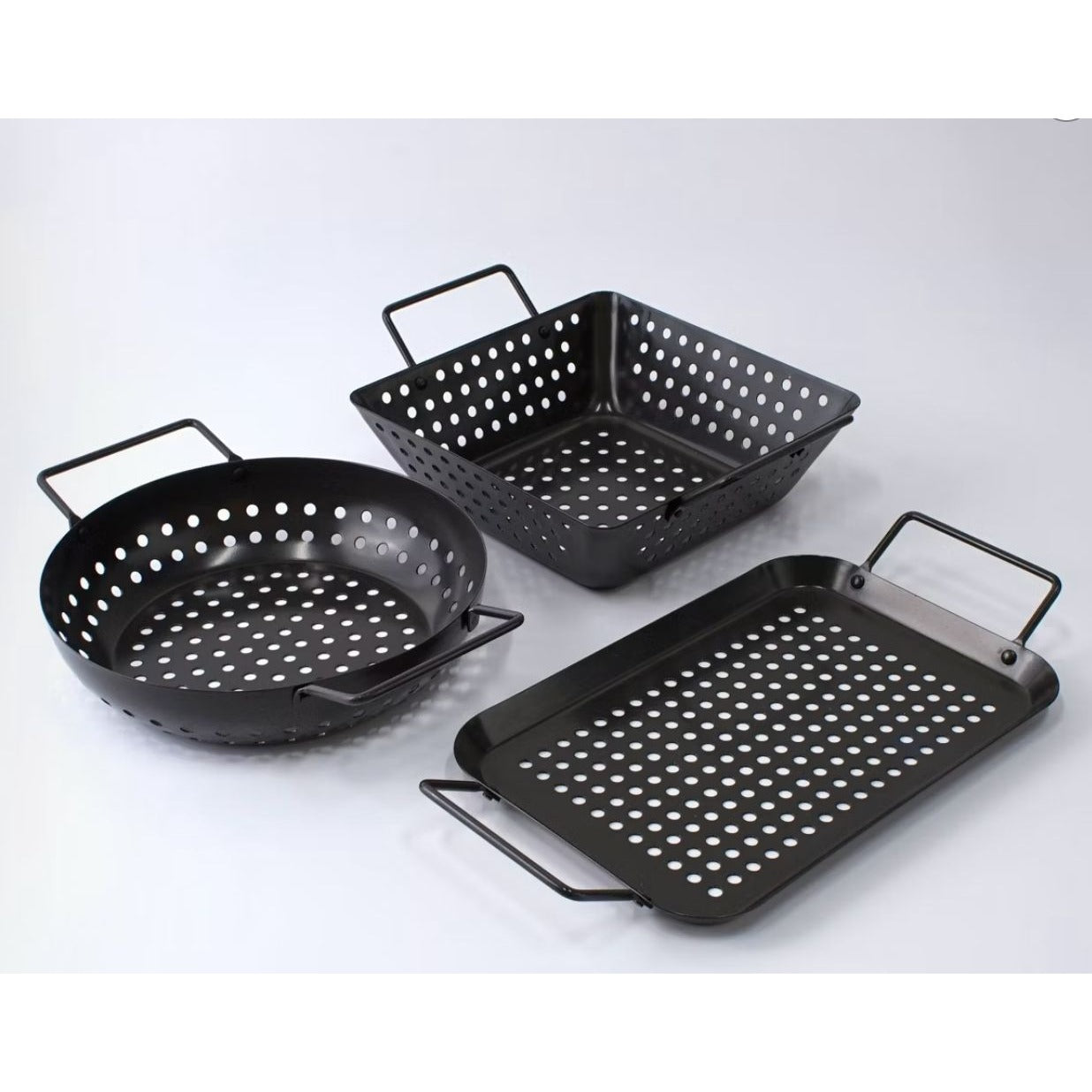 Char-Broil 3-Piece Non-Stick Grill Topper Set With Mini Pans Includes Round, Square & Rectangular Pans For BBQ Veggies & More