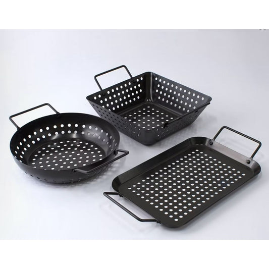 Char-Broil 3-Piece Non-Stick Grill Topper Set With Mini Pans Includes Round, Square & Rectangular Pans For BBQ Veggies & More