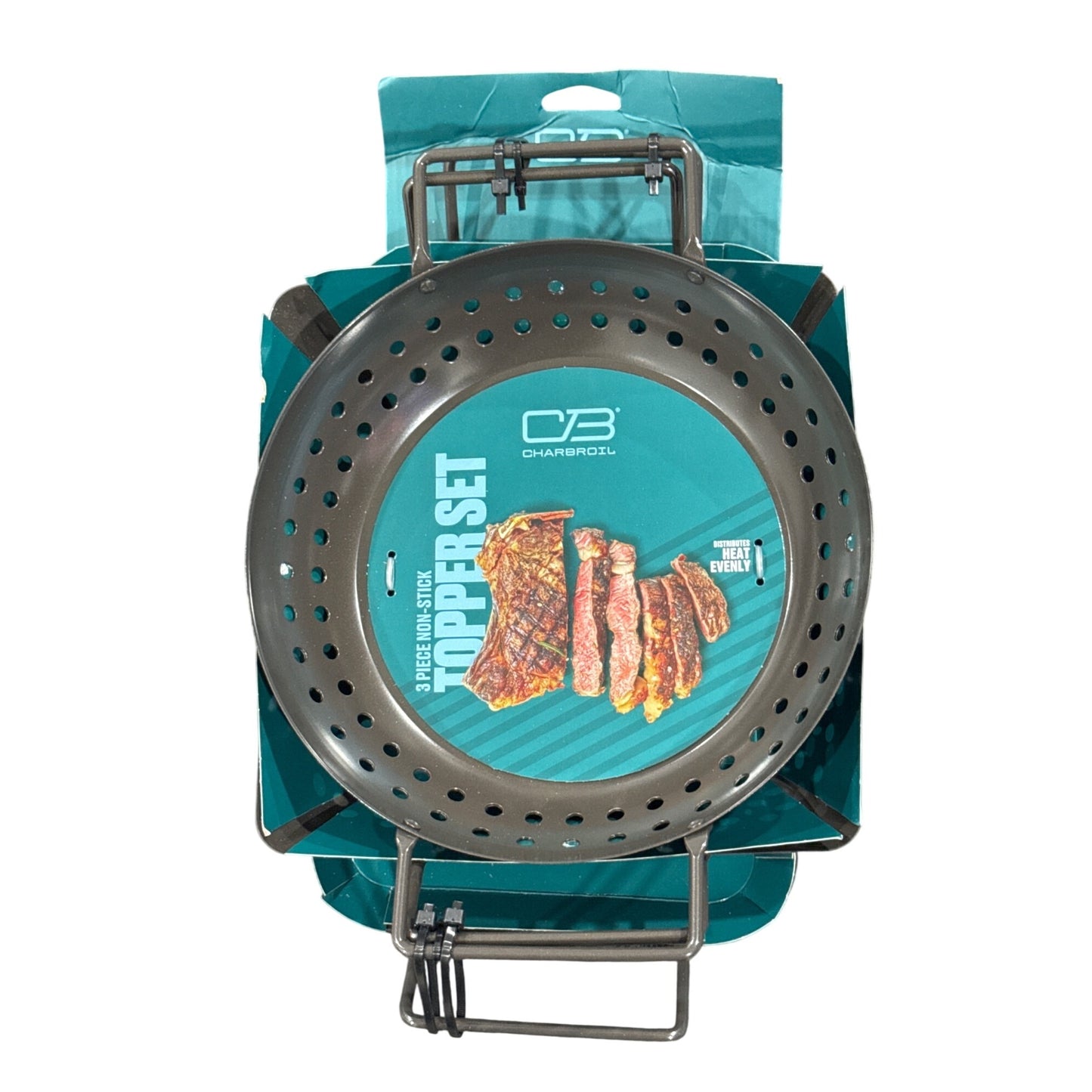 Char-Broil 3-Piece Non-Stick Grill Topper Set With Mini Pans Includes Round, Square & Rectangular Pans For BBQ Veggies & More