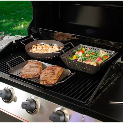 Char-Broil 3-Piece Non-Stick Grill Topper Set With Mini Pans Includes Round, Square & Rectangular Pans For BBQ Veggies & More