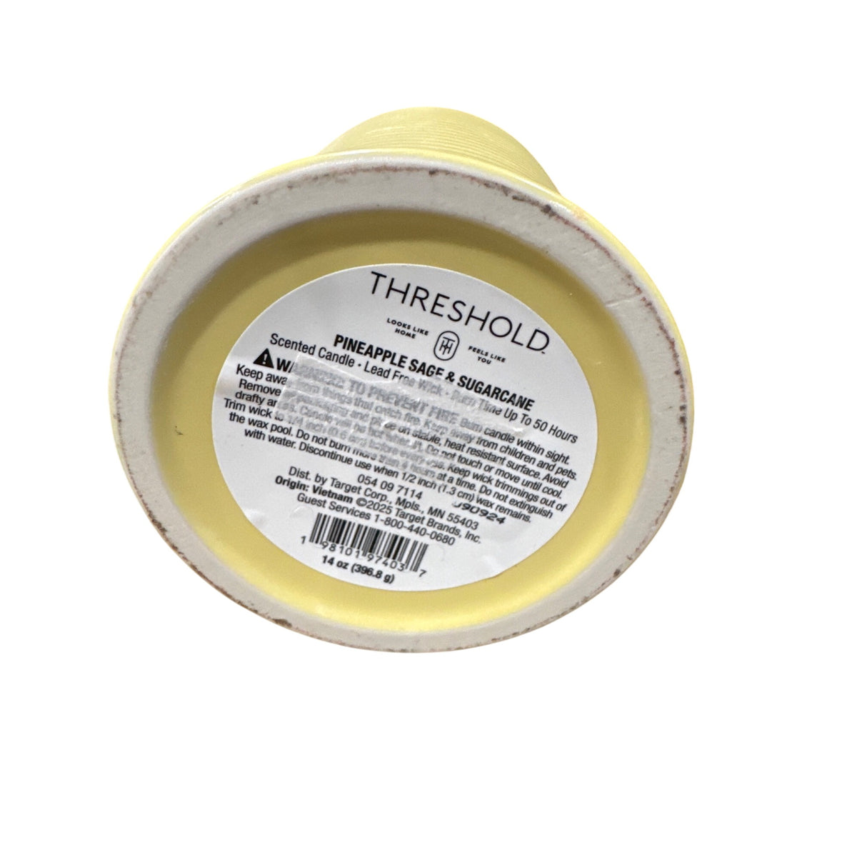 Threshold Pineapple Sage & Sugarcane Scented Candle 14 Oz Yellow Ribbed Ceramic Jar