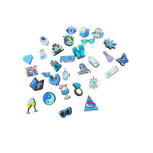 Assorted Fun-Themed Shoe Charms Set Decorative Accessories For Crocs PVC Material 30 Pieces Blue & Multicolor Designs