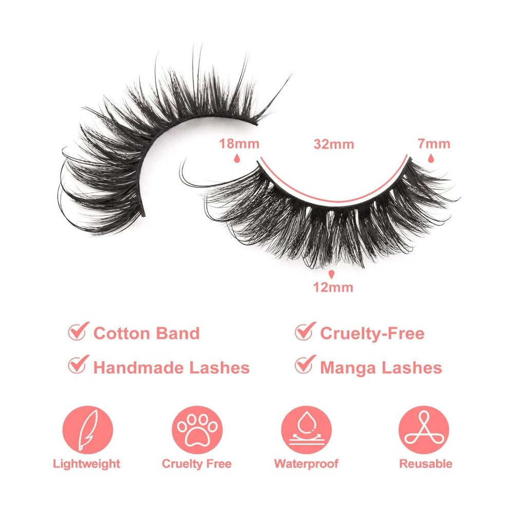 DYSLIK 2-Pack 3D Mink False Eyelashes Dramatic Volume Reusable Lash Strips 18mm Length Natural Look