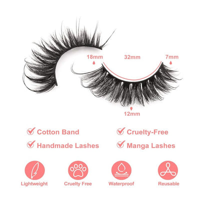 DYSLIK 2-Pack 3D Mink False Eyelashes Dramatic Volume Reusable Lash Strips 18mm Length Natural Look