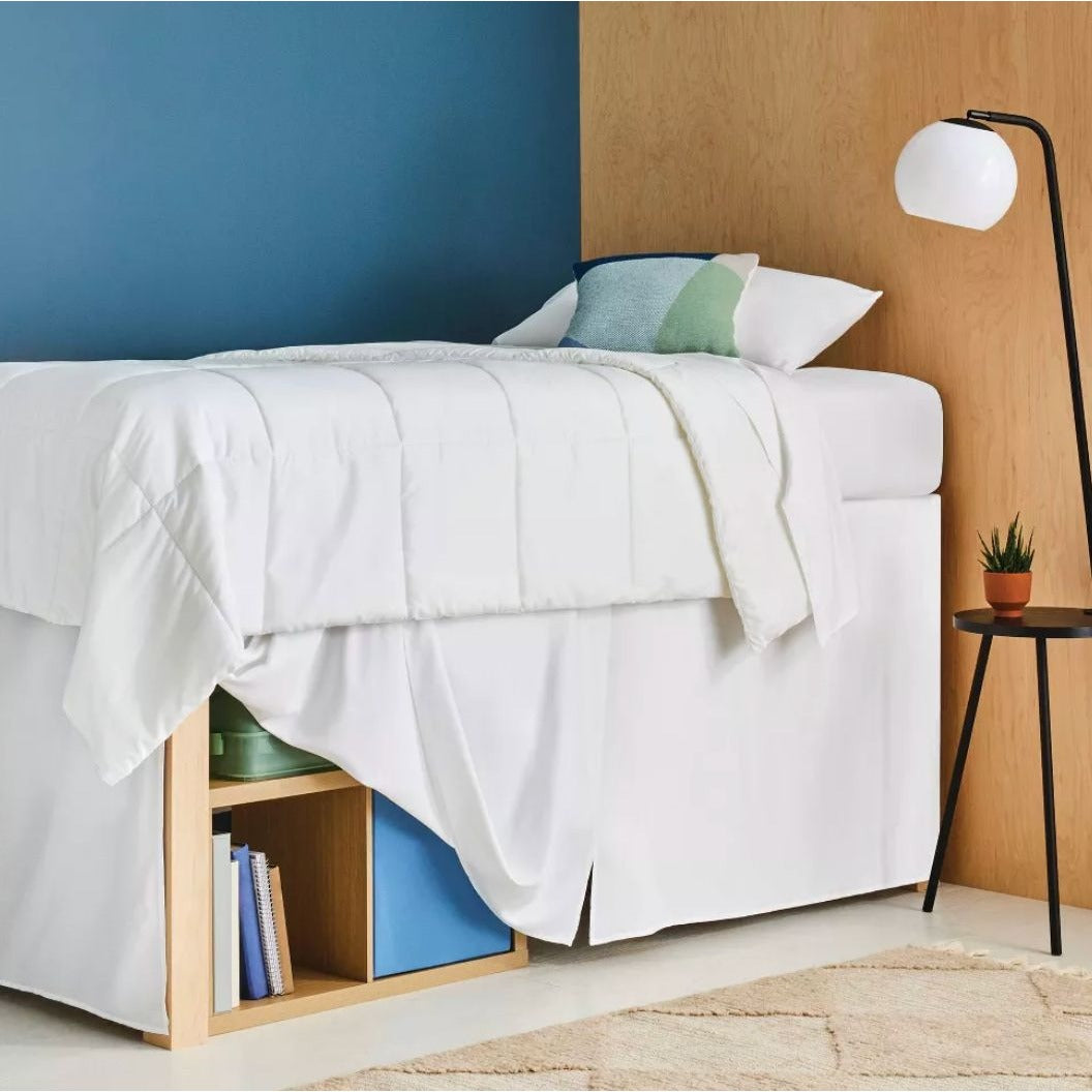 Extra Long White Dorm Room Bedskirt XL Twin 32" Drop Brushed Microfiber Machine Washable Room Essentials