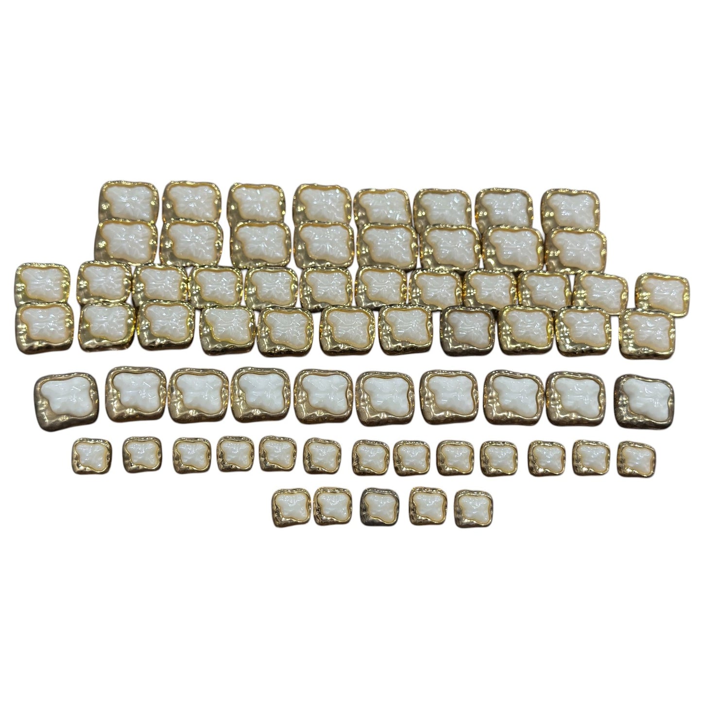 Gold & Pearl Square Buttons 68-Piece Set Retro Style Textured Metal Frame
