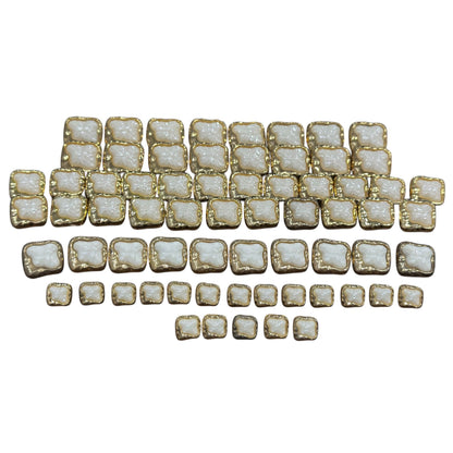 Gold & Pearl Square Buttons 68-Piece Set Retro Style Textured Metal Frame