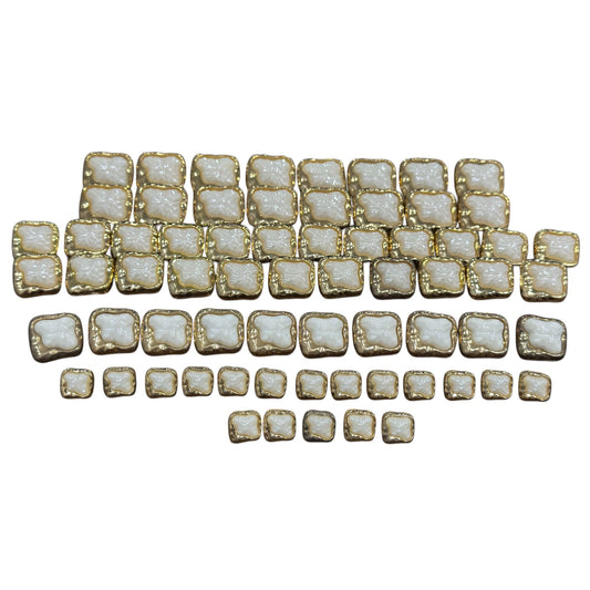 Gold & Pearl Square Buttons 68-Piece Set Retro Style Textured Metal Frame