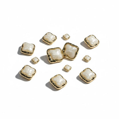 Gold & Pearl Square Buttons 68-Piece Set Retro Style Textured Metal Frame