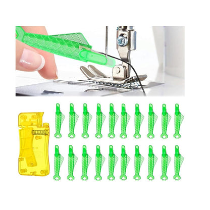 21-Piece Automatic Needle Threader Tool Set For Sewing Machine & Hand Sewing Yellow & Green
