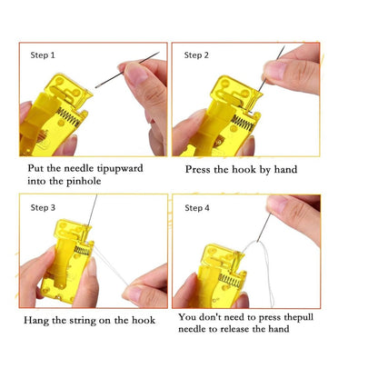 21-Piece Automatic Needle Threader Tool Set For Sewing Machine & Hand Sewing Yellow & Green