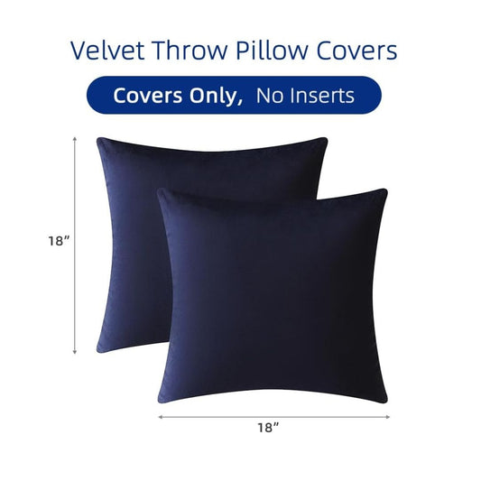 Velvet Throw Pillow Covers 18x18 Inches Navy Blue Set Of 2 Soft Decorative Cushion Covers With Hidden Zipper For Couch Or Bed